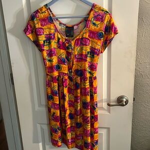 Big Hed Designs vintage 80’s dress Neon Color Block Abstract Print